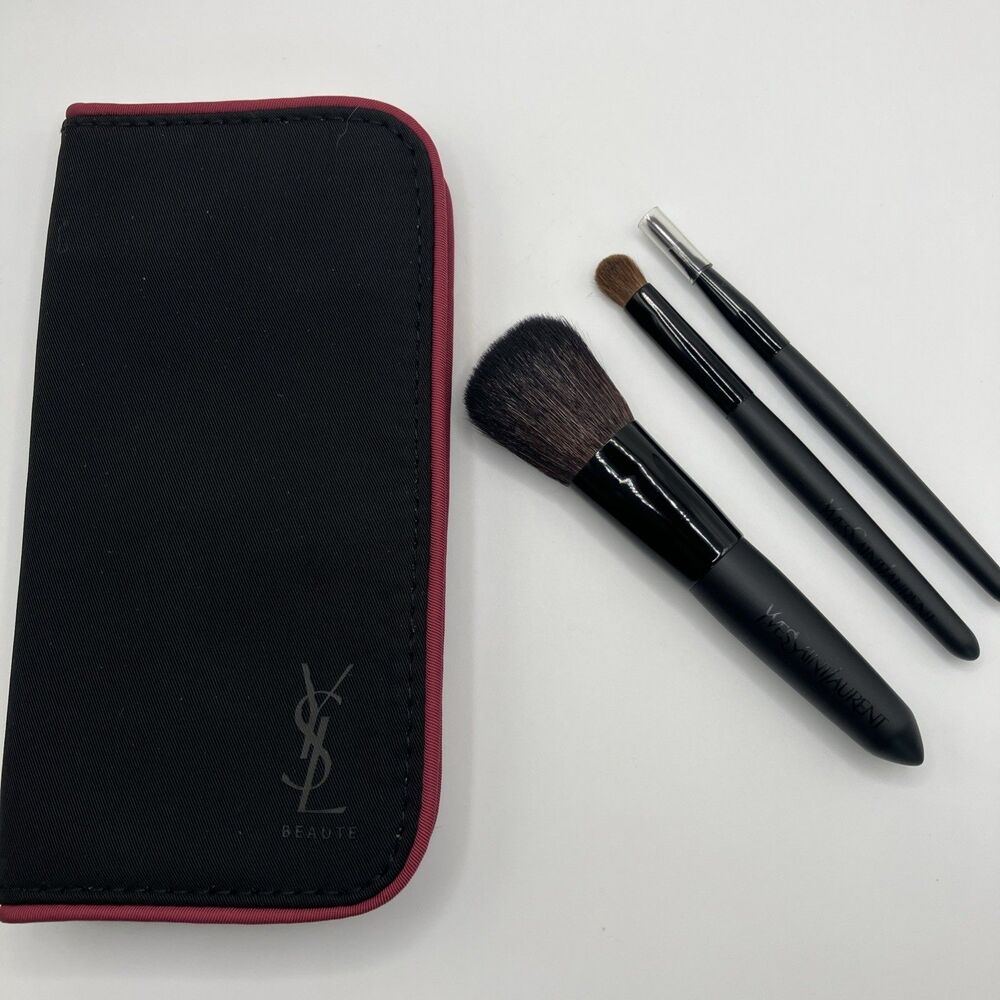 New Yves Saint Laurent YSL 3pc Brush Set, Black & Rose Brush Case, Bridesmaids